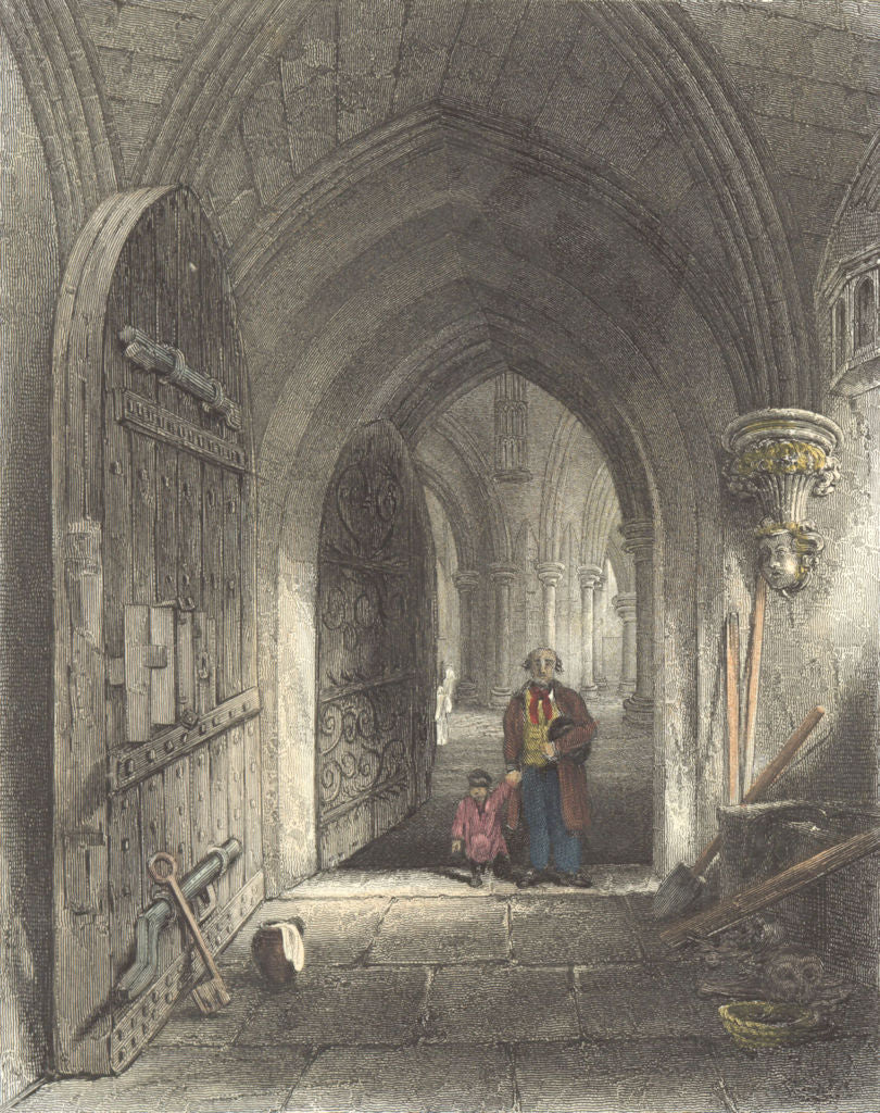SOMT. Wells Cathedral entry to Crypt 1836 old antique vintage print picture